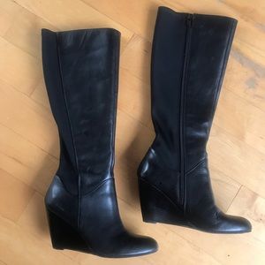 Nine West leather/lyrica wedge heel boot